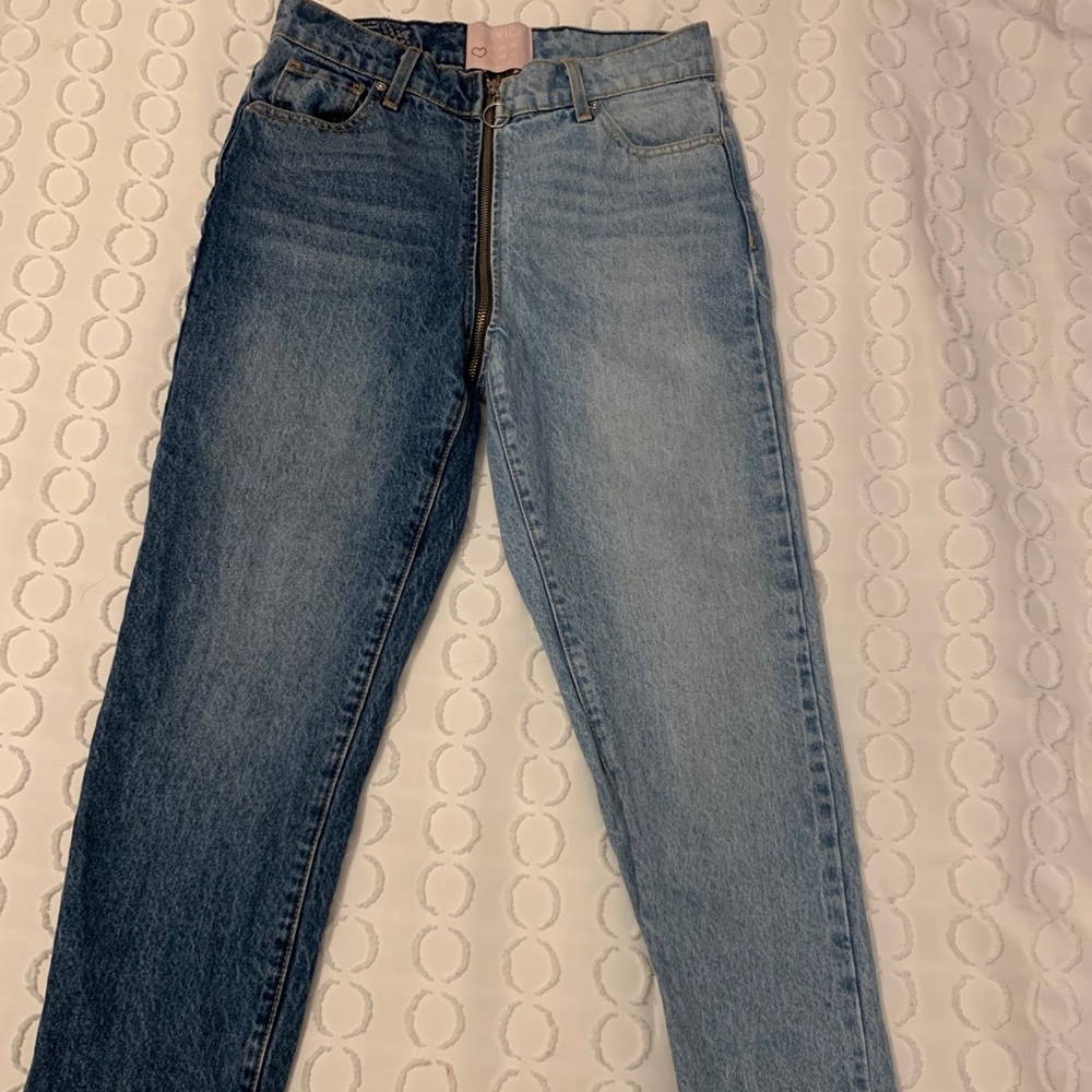 Revice half and half zipper jeans